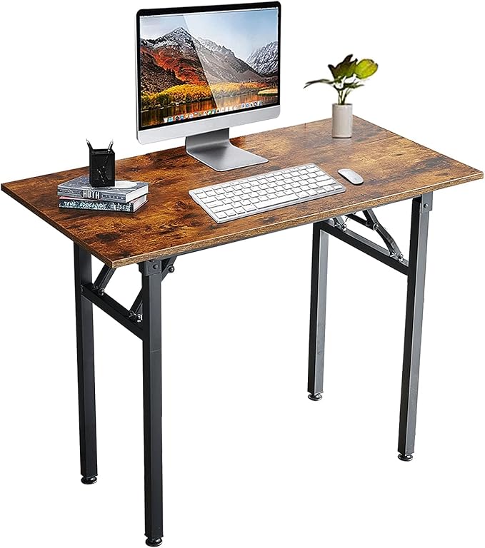 TEMI Folding Desk 31.5", Computer Desk for Home Office, Folding Table No Assembly Required, Office Desk for Small Space, Small Desk with Stable Black Frame, Rustic Brown - LeafyLoom