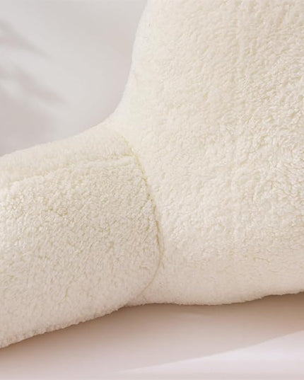 A Nice Night Sherpa Fleece Flannel Reading Pillow Bed Wedge Adult Backrest with Arms Back Support for Sitting Up in Bed/Couch,White,Large - LeafyLoom