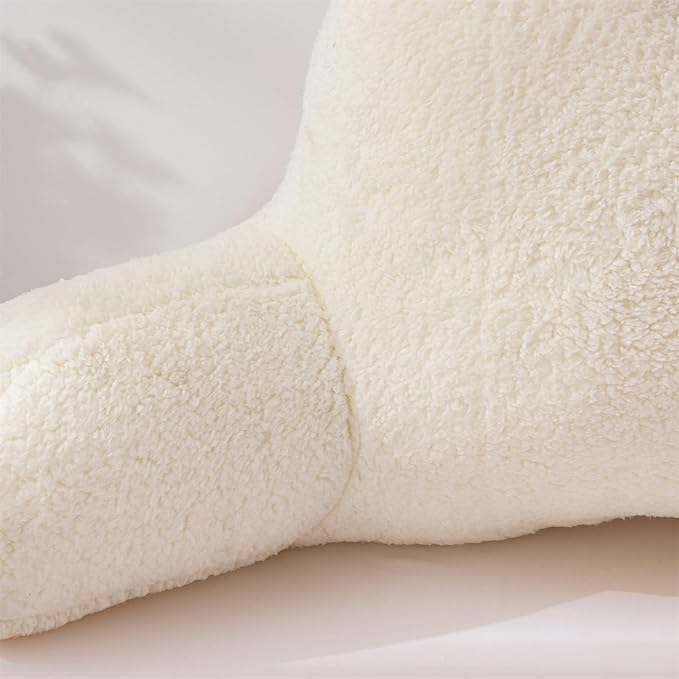 A Nice Night Sherpa Fleece Flannel Reading Pillow Bed Wedge Adult Backrest with Arms Back Support for Sitting Up in Bed/Couch,White,Large - LeafyLoom