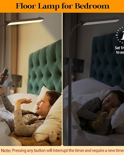 LED Floor Lamp, 18W Super Bright Floor Lamp for Living Room, Adjustable Stepless Colors & Brightness Gooseneck Standing Lamp, Eye Caring Reading Light with Remote& Touch Control for Bedroom Office - LeafyLoom