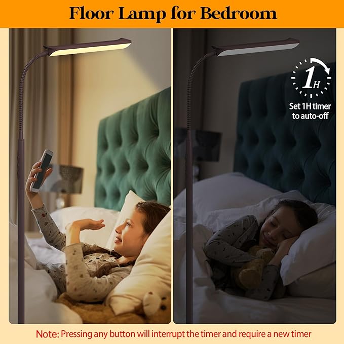 LED Floor Lamp, 18W Super Bright Floor Lamp for Living Room, Adjustable Stepless Colors & Brightness Gooseneck Standing Lamp, Eye Caring Reading Light with Remote& Touch Control for Bedroom Office - LeafyLoom