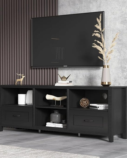70Inch TV Stand Base, Entertainment Center Cabinet with 2 Drawers and 4 High-Capacity Storage Media Console for Living Room, Black - LeafyLoom