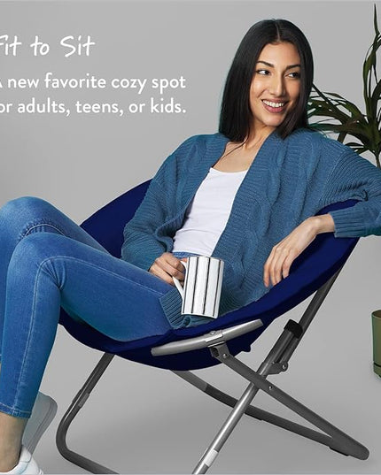 Super Soft Faux Fur Saucer Chair with Folding Metal Frame, Navy, 29"X32"X22" - LeafyLoom