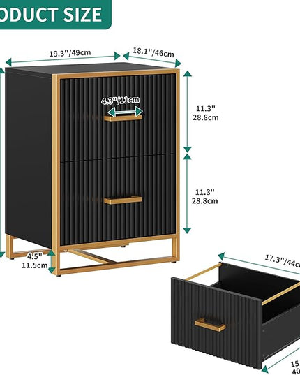 YITAHOME 2 Drawer File Cabinet, Lateral Filing Cabinet for Home Office, Black and Gold - LeafyLoom