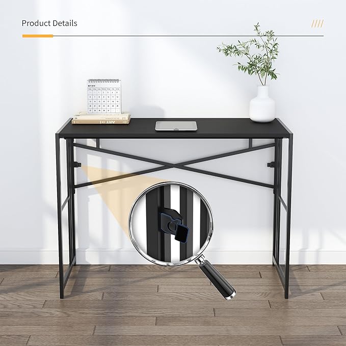 Folding Desk 40 inch Writing Gaming Computer Camping Table, No Assembly Required Home Office Desk, White - LeafyLoom