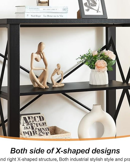HOMBAZAAR Bookshelf, 3-Tier Industrial Bookshelf, Etagere Bookcases and Bookshelves, Small Bookshelf Storage Organizer, Freestanding Bookshelf for Living Room, Bedroom and Home Office,Black - LeafyLoom