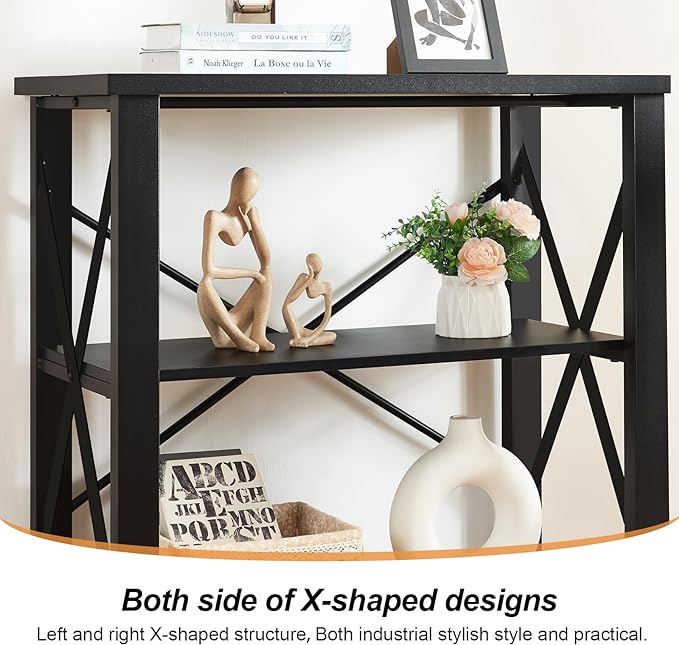 HOMBAZAAR Bookshelf, 3-Tier Industrial Bookshelf, Etagere Bookcases and Bookshelves, Small Bookshelf Storage Organizer, Freestanding Bookshelf for Living Room, Bedroom and Home Office,Black - LeafyLoom
