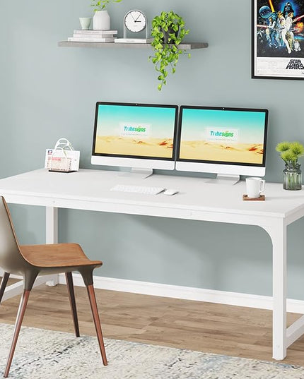 Tribesigns Modern Computer Desk, 63 x 31.5 inch Large Executive Office Desk Computer Table Study Writing Desk Workstation for Home Office, Spliced Desktop, White - LeafyLoom