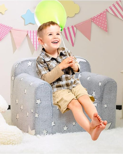 ALIMORDEN Kids Ultra-Soft Snuggle Foam Filled Chair, Single Cuddly Sherpa Reading Couch for Boys and Girls,Star - LeafyLoom