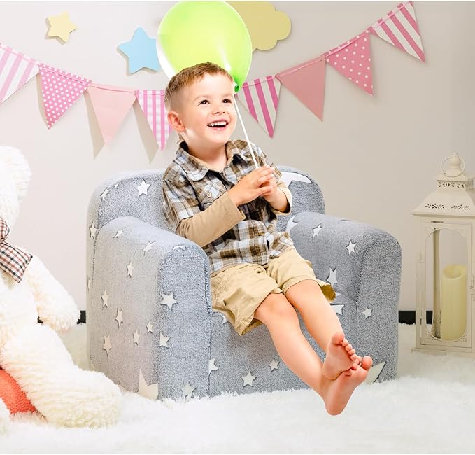 ALIMORDEN Kids Ultra-Soft Snuggle Foam Filled Chair, Single Cuddly Sherpa Reading Couch for Boys and Girls,Star - LeafyLoom