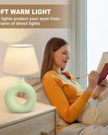 Green Ceramic Table Lamp for Living Room Bedroom, 21" Modern Bedside Lamps for Kids Room 3 Color Temperature Small Table Lamps for Night Stands, Dorm, Dining Room, Home Décor (Bulb Included) - LeafyLoom