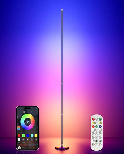 RGB Corner Floor Lamp, 65" Color Changing LED Corner Lamp with APP Control, Modern Standing Lamp with Music Sync and 16 Million DIY Colors, Heavy Base for Bedroom Living Room Gaming Room - LeafyLoom