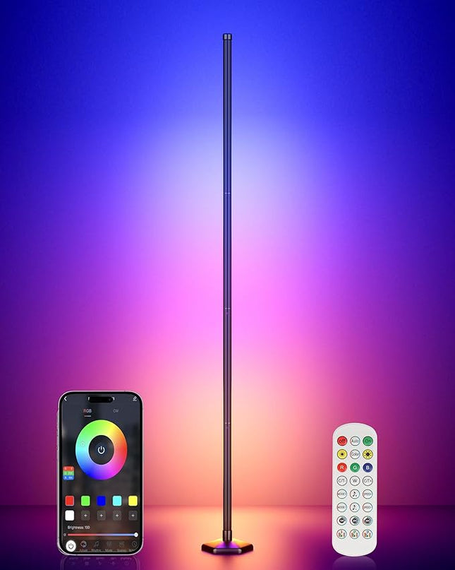 RGB Corner Floor Lamp, 65" Color Changing LED Corner Lamp with APP Control, Modern Standing Lamp with Music Sync and 16 Million DIY Colors, Heavy Base for Bedroom Living Room Gaming Room - LeafyLoom