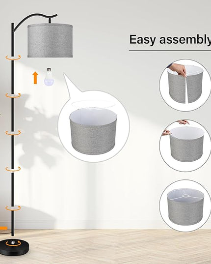 BoostArea Floor Lamp for Living Room,Arc Floor Lamp with Remote Control,Stepless Dimmable Brightness & Colors Temperature 2700k-6500k,Modern Standing Lamp for Bedroom Study Room Office,Grey - LeafyLoom