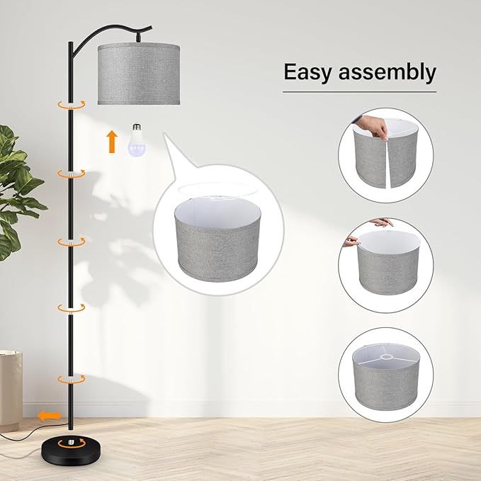 BoostArea Floor Lamp for Living Room,Arc Floor Lamp with Remote Control,Stepless Dimmable Brightness & Colors Temperature 2700k-6500k,Modern Standing Lamp for Bedroom Study Room Office,Grey - LeafyLoom