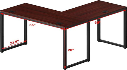 SHW Home Office 55"x60" Large L Shaped Corner Desk, 24" Deep, Cherry - LeafyLoom