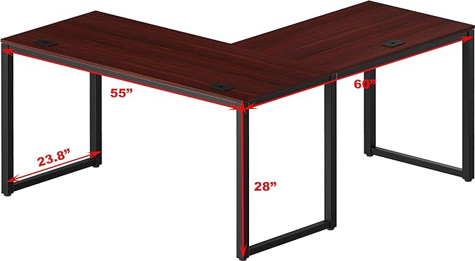 SHW Home Office 55"x60" Large L Shaped Corner Desk, 24" Deep, Cherry - LeafyLoom