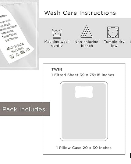 Linen Home 100% Cotton Percale Fitted Sheet Set Twin Size, White, Deep Pocket, 2 Piece - 1 Deep Pocket Fitted Sheet and 1 Pillowcase, Crisp Cool and Strong Bed Linen - LeafyLoom