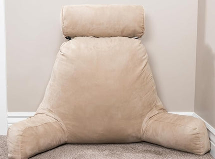 Husband Pillow XXL Cover Aspen Edition Cowboy Taupe, Reversible Microfiber to Microsuede, Side & Back Pockets - Handle for Easy Transport - Super Cozy Bed Rest Pillow Cover with Arms - Easy Care - LeafyLoom