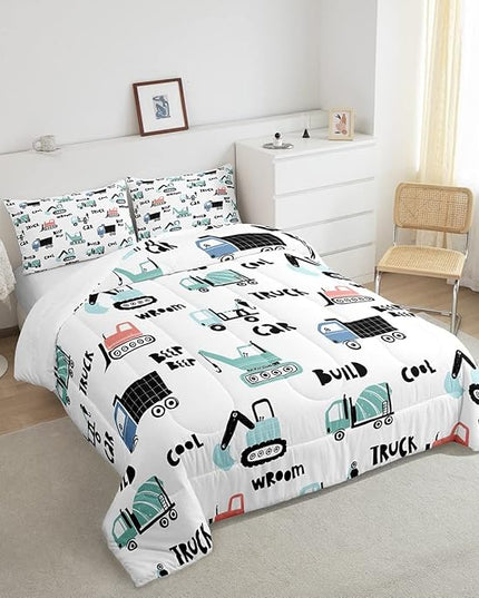 Feelyou Cartoon Tractor Ultra Soft Bedding Set Cars Kawaii Comforter Set for Kids Boys Toddler Vehicle Truck Comforter Equipment Transport Cute Quilt Set Bedroom Collection 2Pcs Twin Size - LeafyLoom
