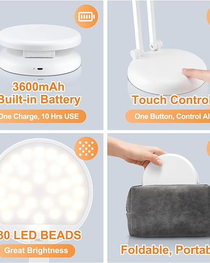 Battery Operated Lamp Rechargeable Lamp Foldable & Portable Light, 8 Brightness Dimmable Cordless Lamp Rechargeable Light Wireless Lamp Mini Lamp, Battery Lamp Battery Lights Nail Light for Desk, LED - LeafyLoom
