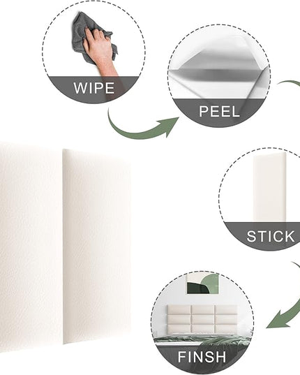Tbfit Upholstered Wall Mounted Headboard for King Size Bed, Soundproof Peel and Stick Headboards, Tufted Floating Dorm Bed Headboard, Pack of 12 Panels Sized 10” x 24”, Leather Beige - LeafyLoom