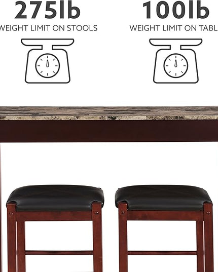 Linon Brown 3-Piece Table Faux Marble Tavern Set, 42" w x 22.25" d x 36" h - LeafyLoom