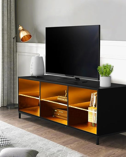 Hommpa LED TV Stand for TVs up to 65 Inch Modern Entertainment Center with Storage TV Cabinet with Adjustable Shelves & Cable Management White TV Console for Media Cable Box Gaming Living Room Bedroom - LeafyLoom