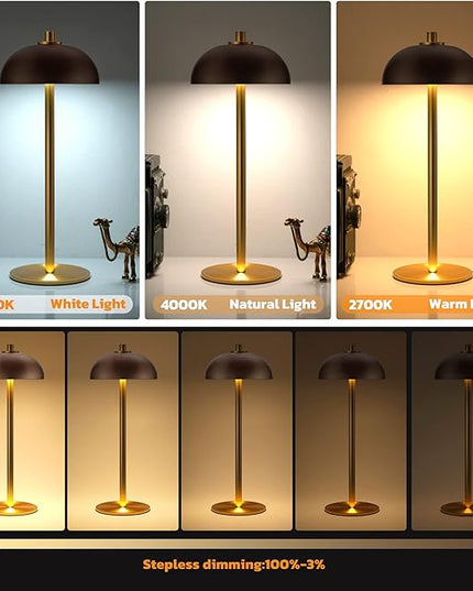 Rechargeable Cordless Table Lamp - 5000mAh Battery Powered Lamp, 3 Color Modes Stepless Dimming LED Table Light with Memory Function for Indoor, Outdoor, Dinner, Patio, Cafe.(Brown) - LeafyLoom
