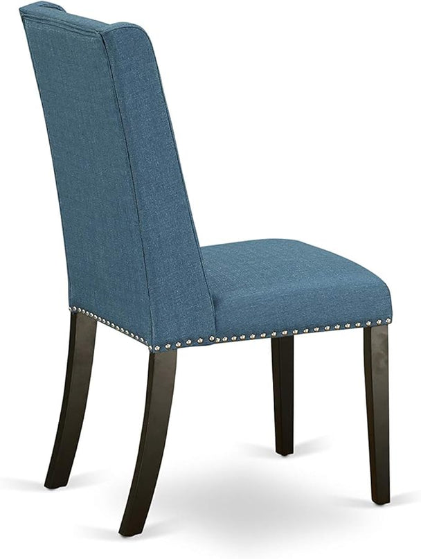 East West Furniture NOFL3-BLK-21 3 Piece Modern Dining Set Contains a Rectangle Wooden Table with Butterfly Leaf and 2 Blue Linen Fabric Upholstered Chairs, 32x54 Inch - LeafyLoom