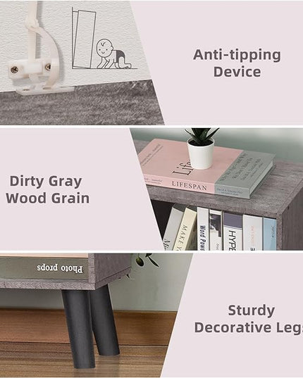 LEYAOYAO 8 Cube Bookshelf,Farmhouse Bookcase with Legs,Modern Dirty Grey Mid-Century Bookshelves,Large 3 Tier Open Storage Organizer Shelf, Retro Wood Display Book Case - LeafyLoom