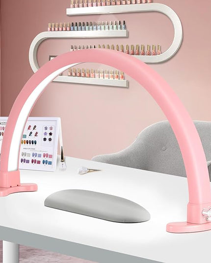 Super Bright Half Moon Light for Nail Desk, Upgrade Nail Lamp for Desk with Stepless Dimming, Half Moon Desk Lamp 3 Color Temperature (Pink) - LeafyLoom