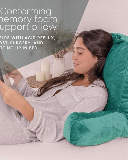 Milliard Reading Pillow with Shredded Memory Foam, Large Adult Backrest with Arms, Back Support for Sitting Up in Bed with Washable Cover (Sit up Pillow) Teal - LeafyLoom
