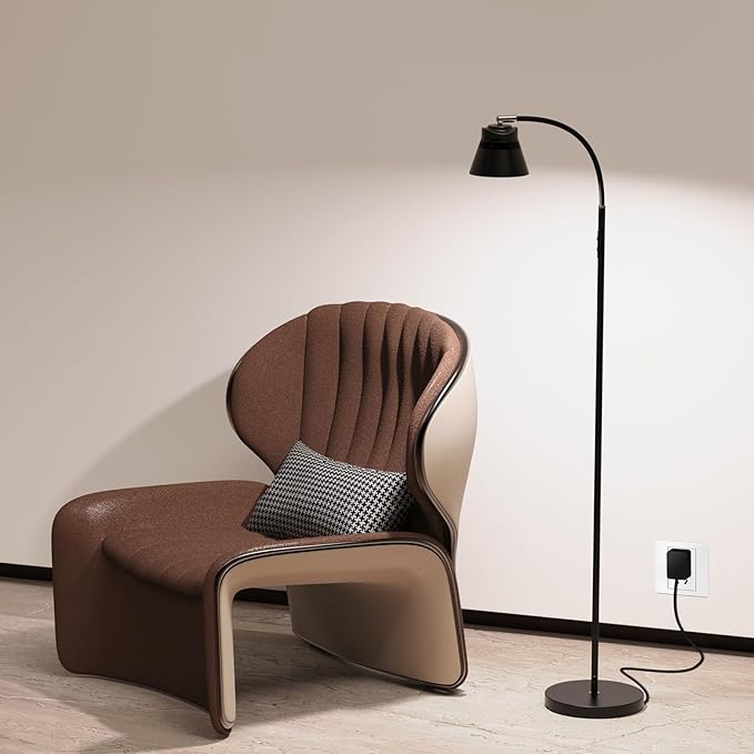 AXX LED Reading Floor Lamp for Office/Living Room/Bedroom, 2000LM Bright Dimmable Standing Lamp with Remote for Task and Craft - Black, Adjustable Gooseneck, Industrial, Minimalist, Small, Metal - LeafyLoom