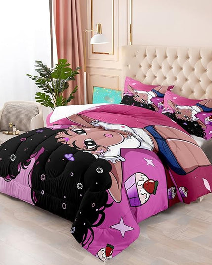 Black Girl Comforter Set, Black Girl Magic Comforter Set Queen Bed Bedding Sets Cute Teenage Girl Bedding Pink African American Pattern Soft Microfiber 3 Piece Quilt Set, 1 Comforter + 2 Pillowcase - LeafyLoom