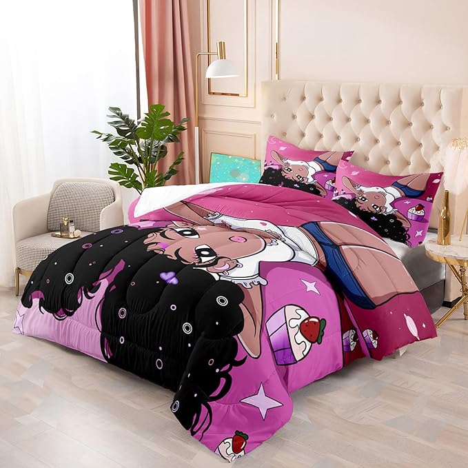 Black Girl Comforter Set, Black Girl Magic Comforter Set Queen Bed Bedding Sets Cute Teenage Girl Bedding Pink African American Pattern Soft Microfiber 3 Piece Quilt Set, 1 Comforter + 2 Pillowcase - LeafyLoom