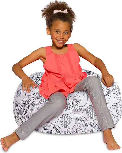 Posh Creations Bean Bag Chair for Kids, Teens, and Adults Includes Removable and Machine Washable Cover, Canvas Coloring Fabric - Fun Creatures, 27in - Medium - LeafyLoom