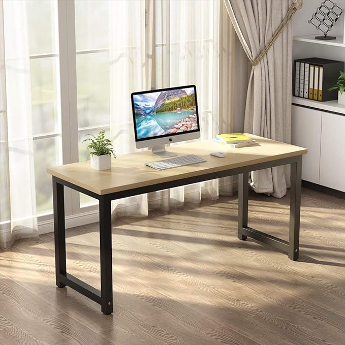 Tribesigns Computer Desk, Large Office Desk Computer Table Study Writing Desk for Home Office, Walnut + Black Leg, 63 X 23.6 inch - LeafyLoom