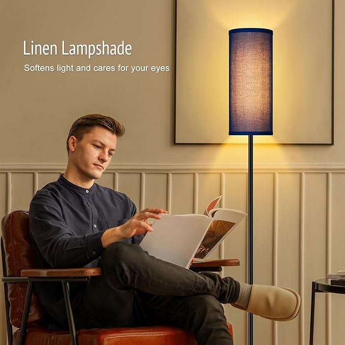 BoostArea Floor Lamps for Living Room, Modern Blue Floor Lamp, LED Corner Floor Lamp with Linen LampShade, Standing Lamp for Bedroom/Office/Study Room/Farmhouse(Bulb Not Included) - LeafyLoom