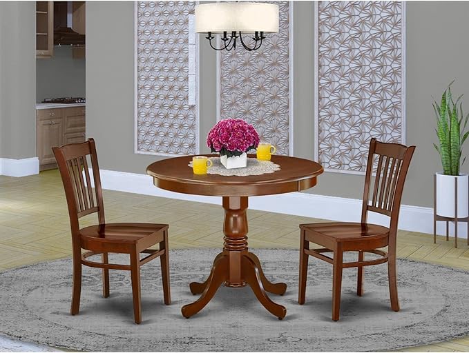 East West Furniture ANGR3-MAH-W 3 Piece Dinette Set for Small Spaces Contains a Round Room Table with Pedestal and 2 Kitchen Dining Chairs, 36x36 Inch - LeafyLoom