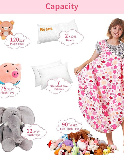 Aubliss Stuffed Animal Bean Bag Storage Chair (Pink Star, Large (38'')) - LeafyLoom