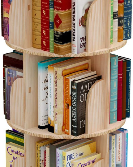 3 Tier 360° Rotating Stackable Shelves Bookshelf Organizer 360 Display Rotating Bookshelf Wood Book Shelf Organizer for Bedroom, Living Room, Study Room - Intexca - LeafyLoom