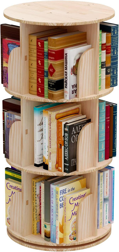 3 Tier 360° Rotating Stackable Shelves Bookshelf Organizer 360 Display Rotating Bookshelf Wood Book Shelf Organizer for Bedroom, Living Room, Study Room - Intexca - LeafyLoom