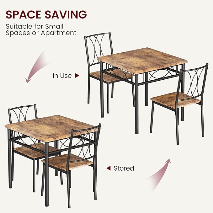 IDEALHOUSE Dining Table Set for 2, Kitchen Table and Chairs, Square Dining Room Table Set with 2 Metal and Wood Chairs, 3 Piece Dining Table Set for Small Spaces, Apartment, Rustic Brown - LeafyLoom