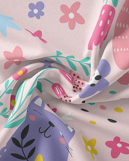 Floral Cat Comforter Queen Size,Pink Cat Comforter Set for Kids Teens Girls,3Pcs Bedding Set Printed Comforter with 2 Pillowcases,Down Alternative,Soft and Lightweight(Pink，Queen Size) - LeafyLoom