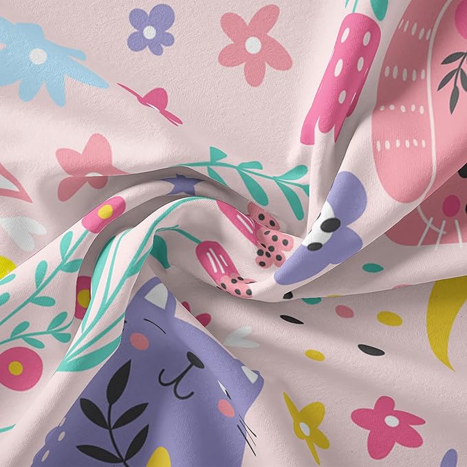 Floral Cat Comforter Full Size,Pink Cat Comforter Set for Kids Teens Girls,3Pcs Bedding Set Printed Comforter with 2 Pillowcases,Down Alternative,Soft and Lightweight(Pink，Full Size) - LeafyLoom