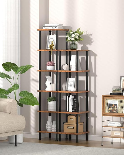 Corner Shelf, Corner Bookcase, Industrial 5-Tier Square Shelf Stand Display Rack,Wall Corner Bookshelf, Living Room, Home Office, Kitchen - LeafyLoom