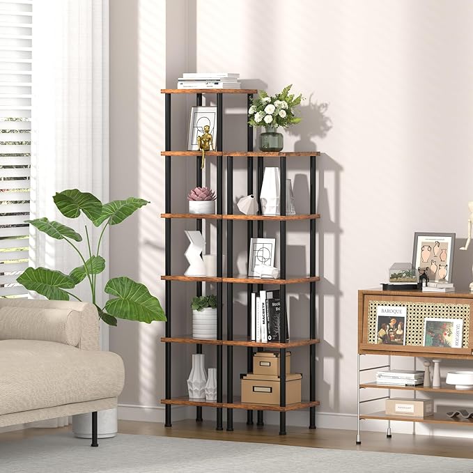 Corner Shelf, Corner Bookcase, Industrial 5-Tier Square Shelf Stand Display Rack,Wall Corner Bookshelf, Living Room, Home Office, Kitchen - LeafyLoom