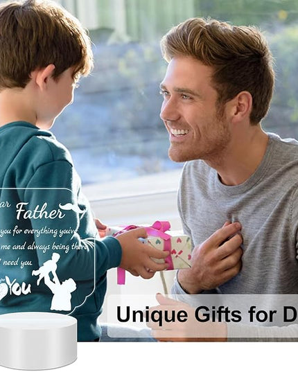 Gift for Dad from Daughter Son, Unique Dad Gifts for Birthday Thanksgiving Christmas, Personalized Acrylic Engraved Night Light Gift Ideas for Dad Fathers Day - LeafyLoom