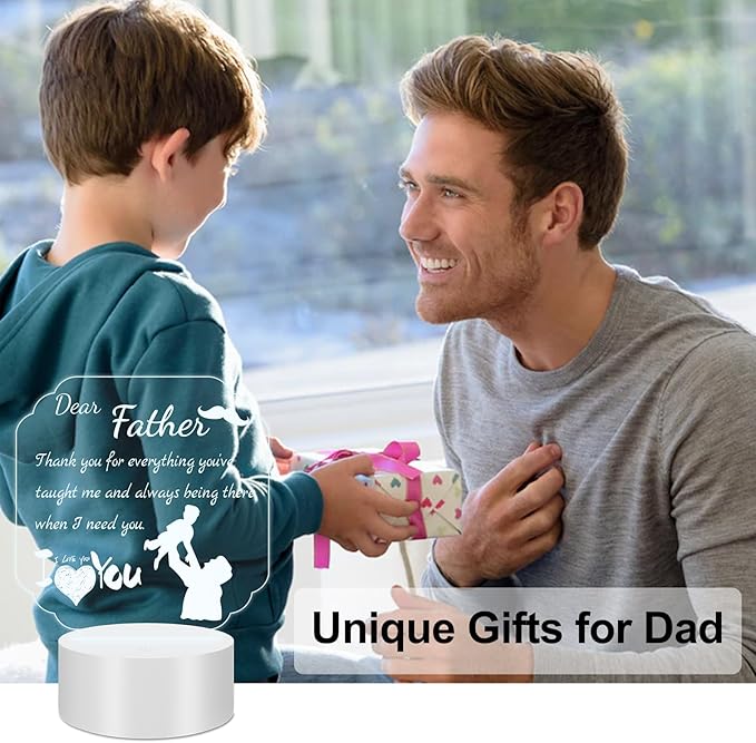 Gift for Dad from Daughter Son, Unique Dad Gifts for Birthday Thanksgiving Christmas, Personalized Acrylic Engraved Night Light Gift Ideas for Dad Fathers Day - LeafyLoom